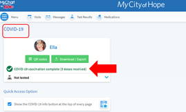 icon button on MyCityofHope app