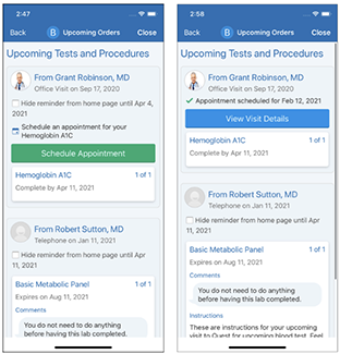 upcoming test and procedure screen on MyCityofHope app