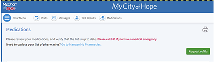 Message Center on MyCityofHope app