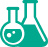 A green graphic of two beakers