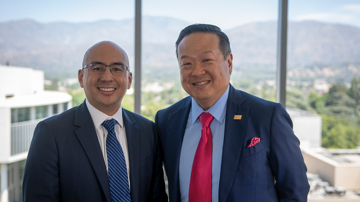 Lee, left, and Edward S. Kim, M.D., M.B.A., Construction Industries Alliance City of Hope Orange County Physician-in-Chief Chair, at City of Hope.