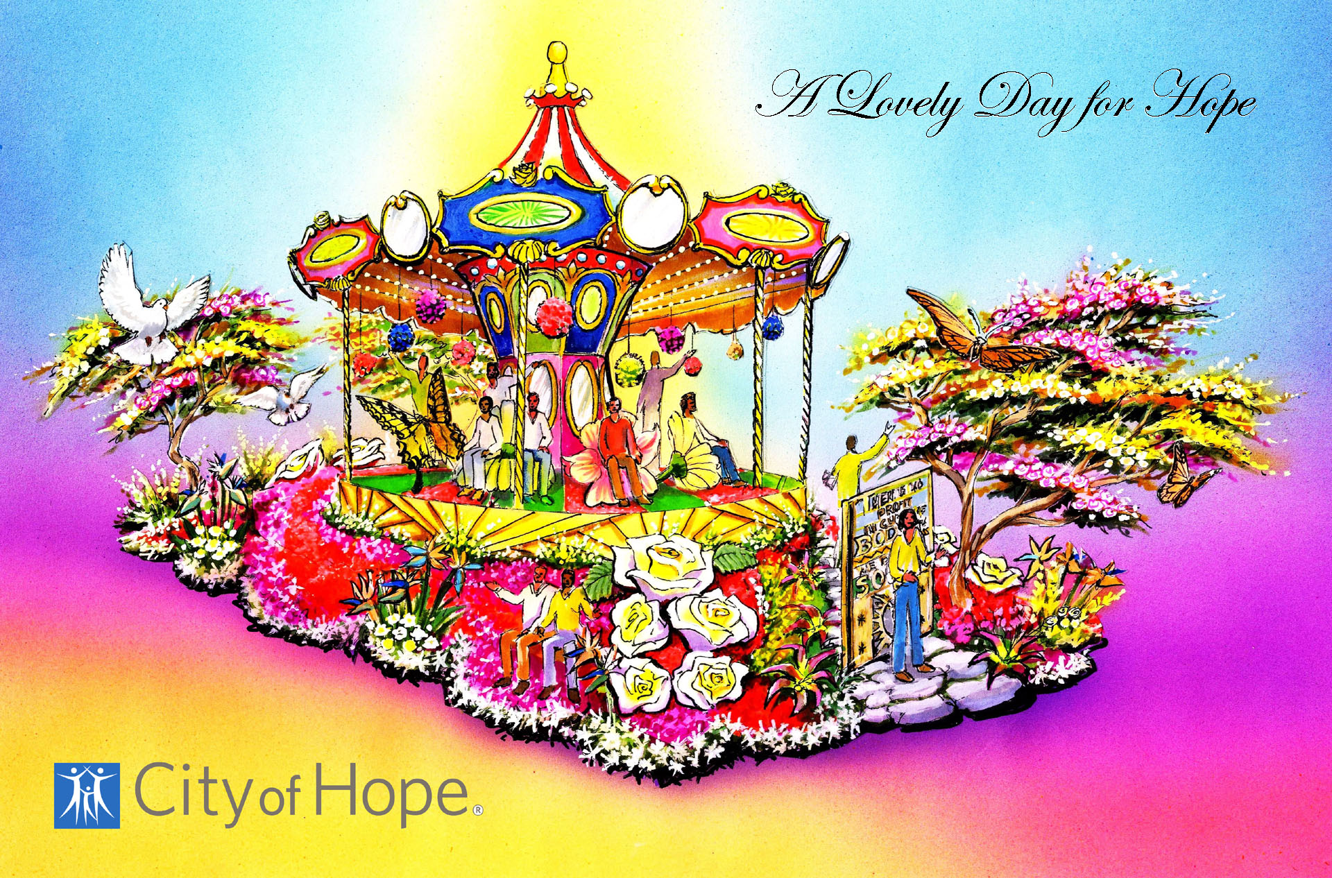 City of Hope's 2024 Rose Parade float, “A Lovely Day for Hope,” features patients and their physicians.
