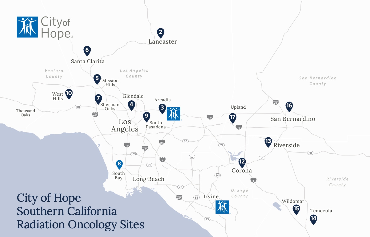 Radiation Oncology Southern California Sites Map
