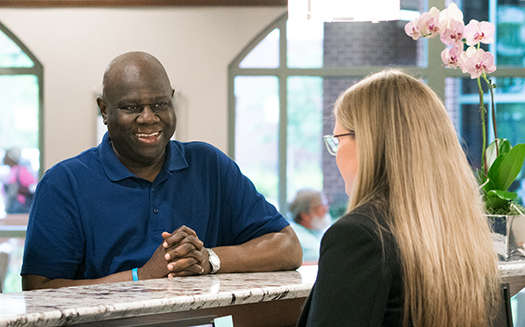 A patient checking in at City of Hope Cancer Center Atlanta