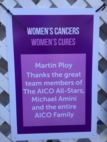 A sign thanking Michael Ploy for his contributions to cancer care