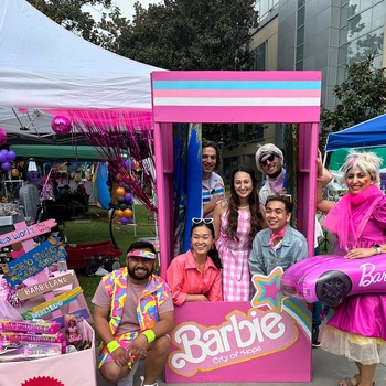 Riley Lamora and colleagues at Barbie Booth on Halloween