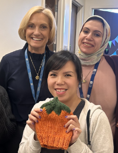 Grateful patient gifts handmade hats to City of Hope Orange County.