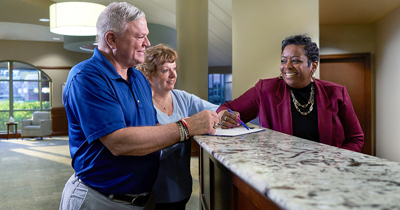 Care manager talks to patient