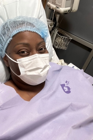 Amber Mike in her hospital bed