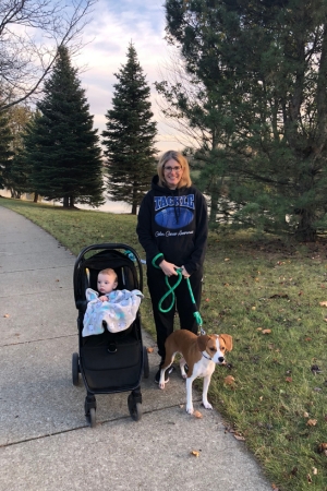 Alyssa walking Colin and dog