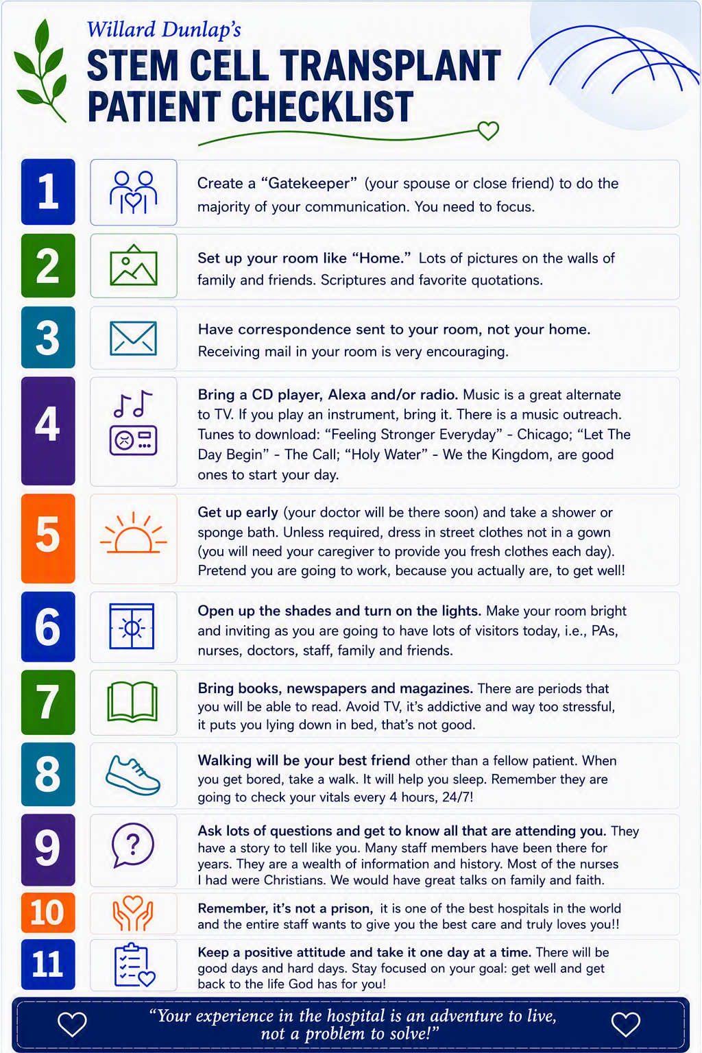 Willard Dunlap's Stem Cell Patient Checklist 