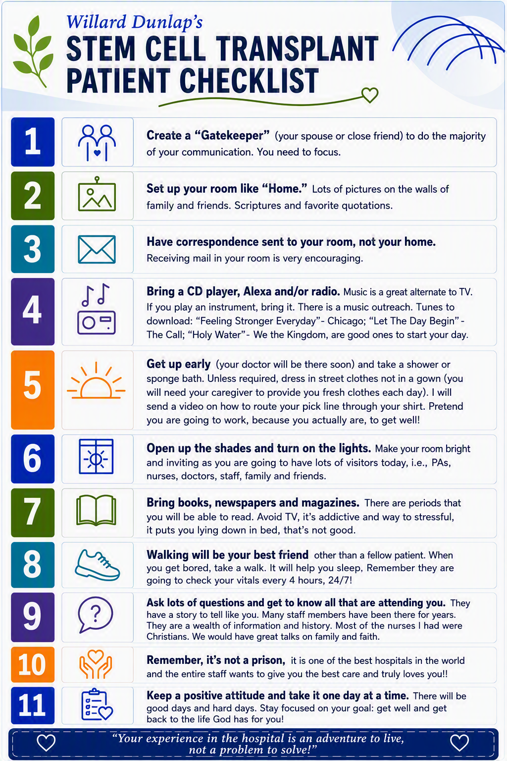 Willard Dunlap's Stem Cell Transplant Patient Checklist