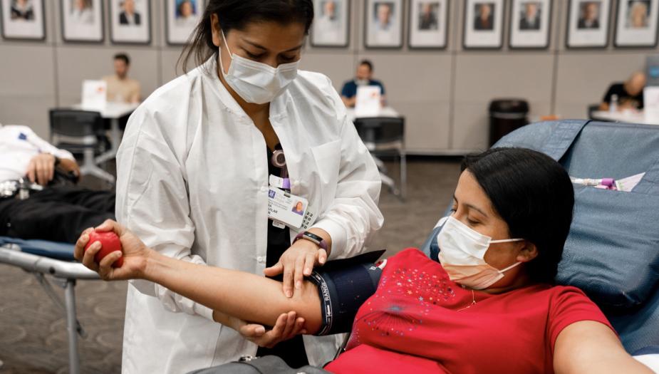 A woman donating blood