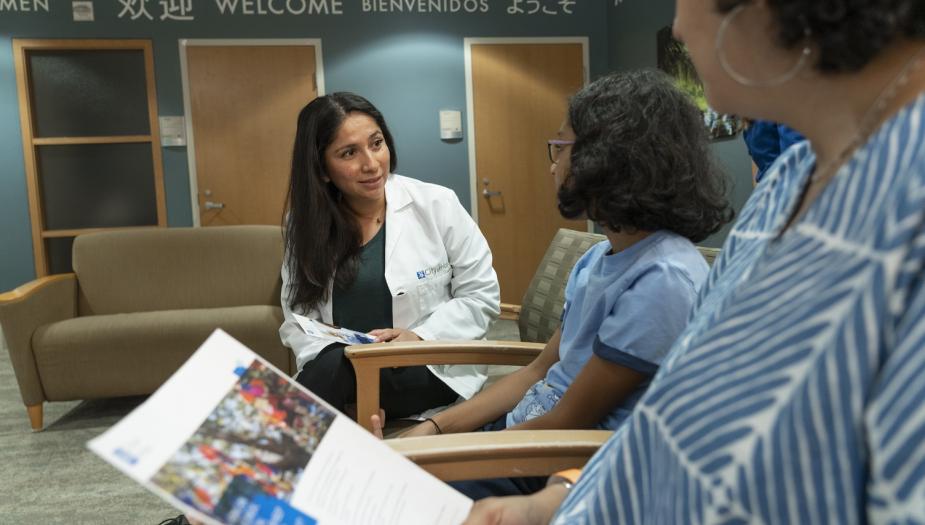 Doctor and patients interacting in the Biller Center