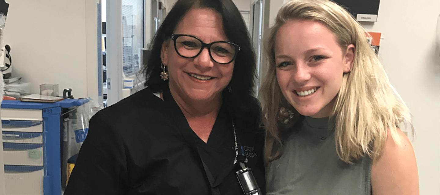 Kelly Delaney with nurse that cared for her as a child.