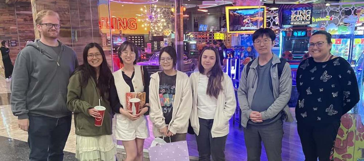 Members of the Yun Rose Li lab at movie night
