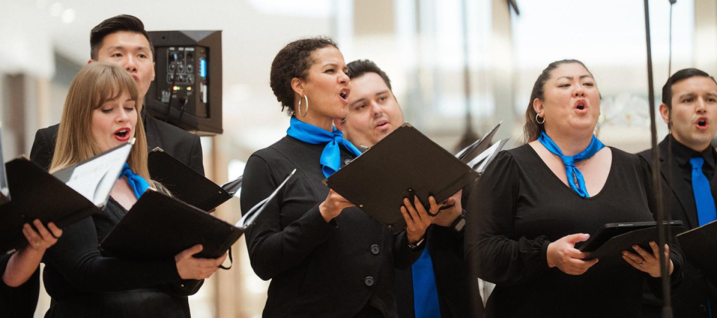 Pacific Chorale performing at Hope Rings Out in South Coast Plaza