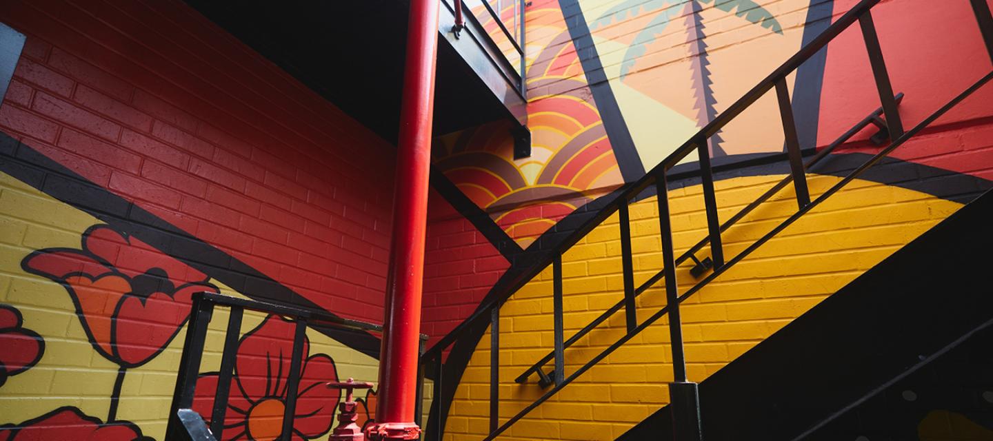 Artist Damian Lujan mural at Newport Beach Lido