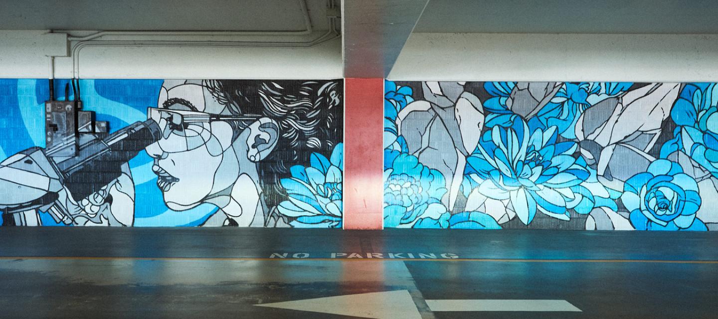 Artist David Flores mural at Newport Beach Lido