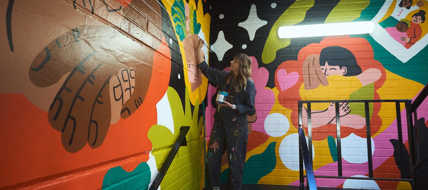 Artist Kim Sielbeck mural at Newport Beach Lido