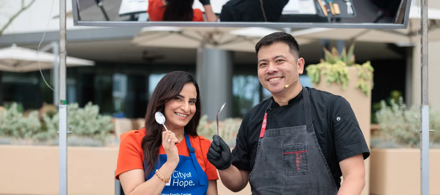 Dietitian Preeti Soni and chef during a City of Hope cooking demonstration