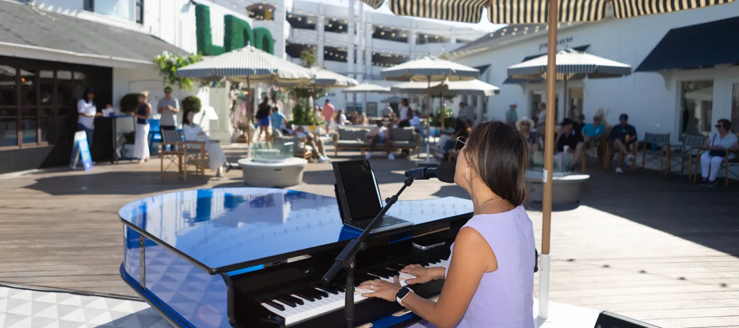 City of Hope blue piano activation at Lido Marina Village