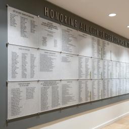 Honoring all City of Hope donors in the Helford Clinical Research Hospital: donor names plaques
