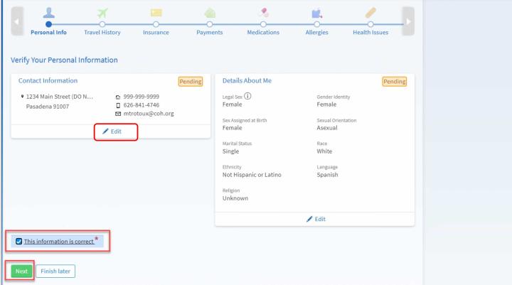 Screenshot from MyCityofHope app