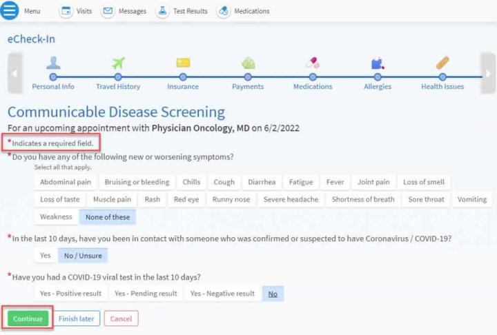Screenshot from MyCityofHope app