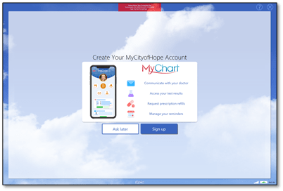 MyCityofHope app screen