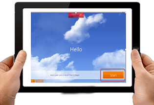 Hands holding a tablet with a sign-in screen for the MyCityofHope app