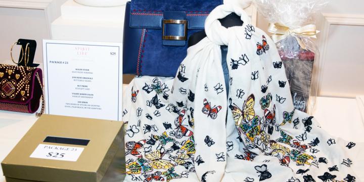 Blue suede handbag and butterfly shawl