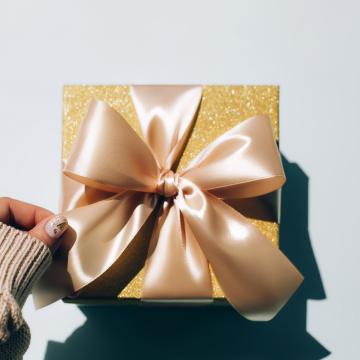 Wrapped gift with a gold bow