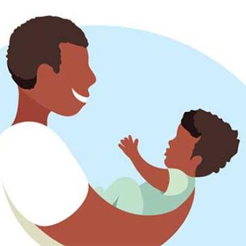 A joyful father holding his child, both sharing a heartwarming moment of connection and affection.