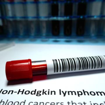 Vial of blood with non-Hodgkin lymphoma written below it