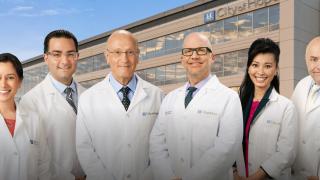 From Left: Danny Nguyen, M.D., Samar Singh, M.D., Nishan Tchekmedyian, M.D., Nerses Simon Tchekmedyian, M.D., Wade Smith, M.D., Hang T. Dang, D.O., M.D., George Semeniuk, M.D., Nairi Berner, M.D.