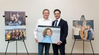 Tom Hanchette and Dr. Behnam Badie with images of Bridget Hanchette