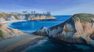   A painting named Three Arch at Dusk by artist Tim Bush, is on display at City of Hope Orange County  