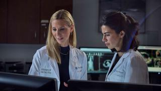 Dr. Higgins working with a colleague