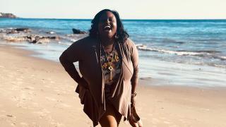 Onjalai Brown at the beach
