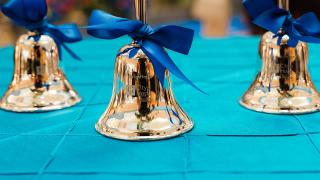 Gold survivor bells at South Coast Plaza